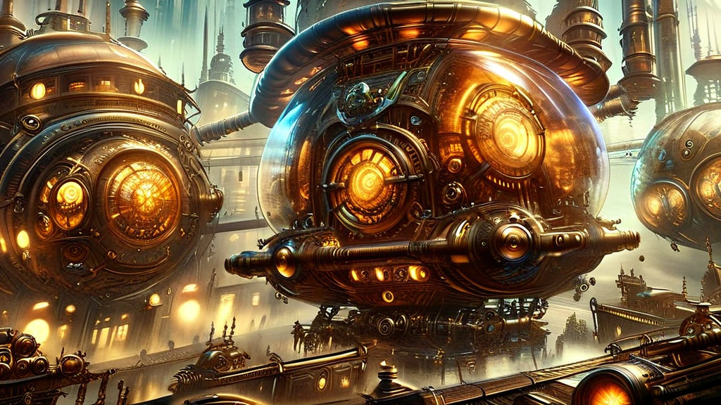 Steampunk community colony, big fictional device to produce water from vapor, big fictional device to collect assets from the earth