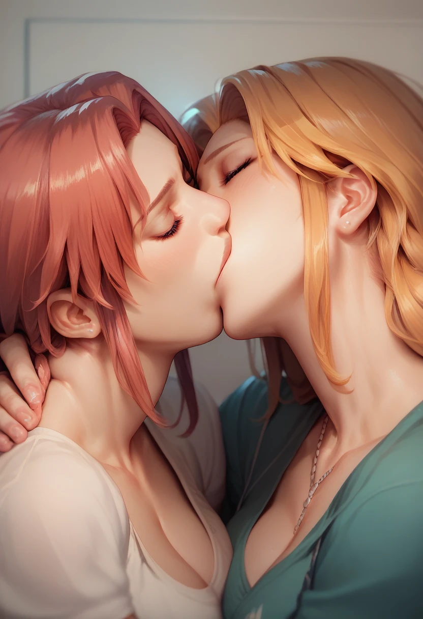 two woman kissing , makima and rangiku matsumoto kissing each other
