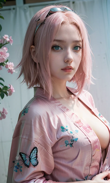 Sakura 4_stand up, bolt: Naruto Next Generation, naruto shippuuden , One person, bangs, Facial blemishes, Green Eyes, parted bangs, Pink Hair, Red Hairband, good, short hair, alone, Upper Body ((masterpiece)) 