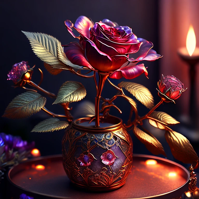  great quality 、 (8k、 RAW photo、Realistic)、Metal Plated Artificial Flowers 、blue tulip、Gothic Garden 、Detailed, detailed depictions and flashy 、 dynamic painting method 、 professional flaming lighting