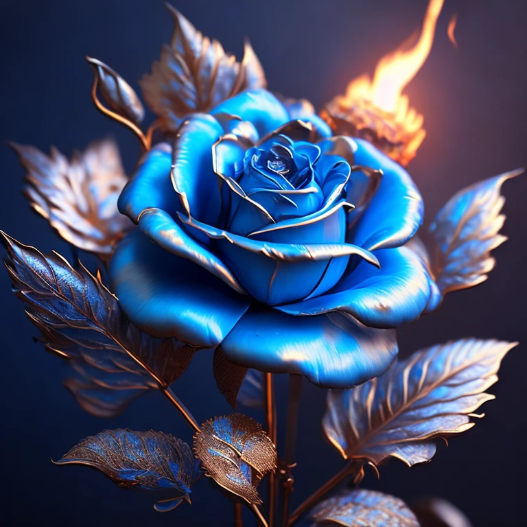  great quality 、 (8k、 RAW photo、Realistic)、Metal Plated Artificial Flowers 、blue tulip、Gothic Garden 、Detailed, detailed depictions and flashy 、 dynamic painting method 、 professional flaming lighting