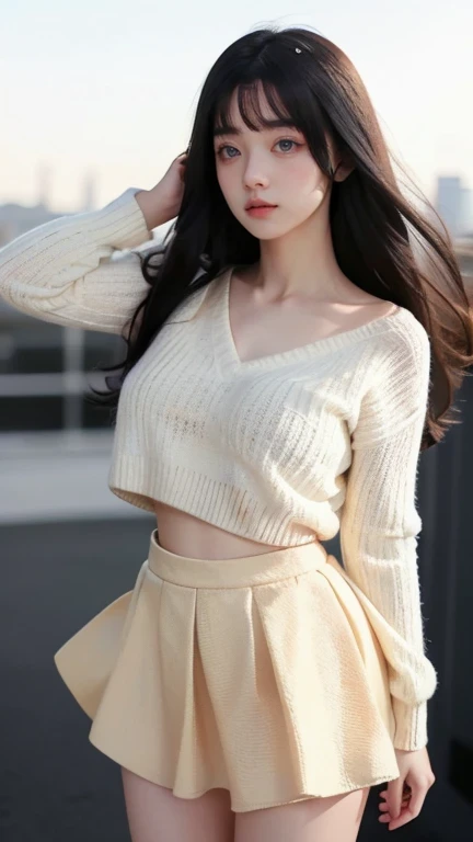 ((realistic illumination, top-quality, 8K, Masterpiece: 1.3)), Clear focus: 1.2, 1 girl, Perfect body beauty: 1.4, Slim abs: 1.1, ((dark brown  hair, Big: 1.3)), (Accelerate: 1.4), (Outdoor, natta: 1.1), street, ultra-slender face, Fine eyes, Double eyelids, The absurdity of division is exposed, unbelievable Ridiculous, Messy hair, Floating hair,skirt fluttering in the wind,