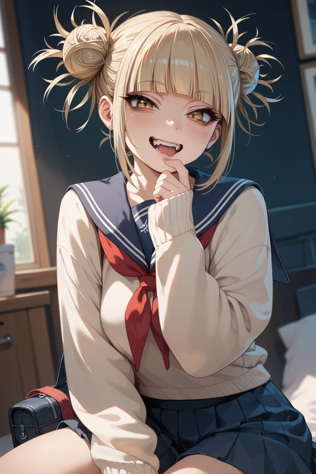 Highest quality,(Beautifully detailed white panties),She looks at me teasingly.,(smile),School corridor,(She is excited to show her cum stained panties:1.3),(She forces me to cum in her panties),There are four girls around、they