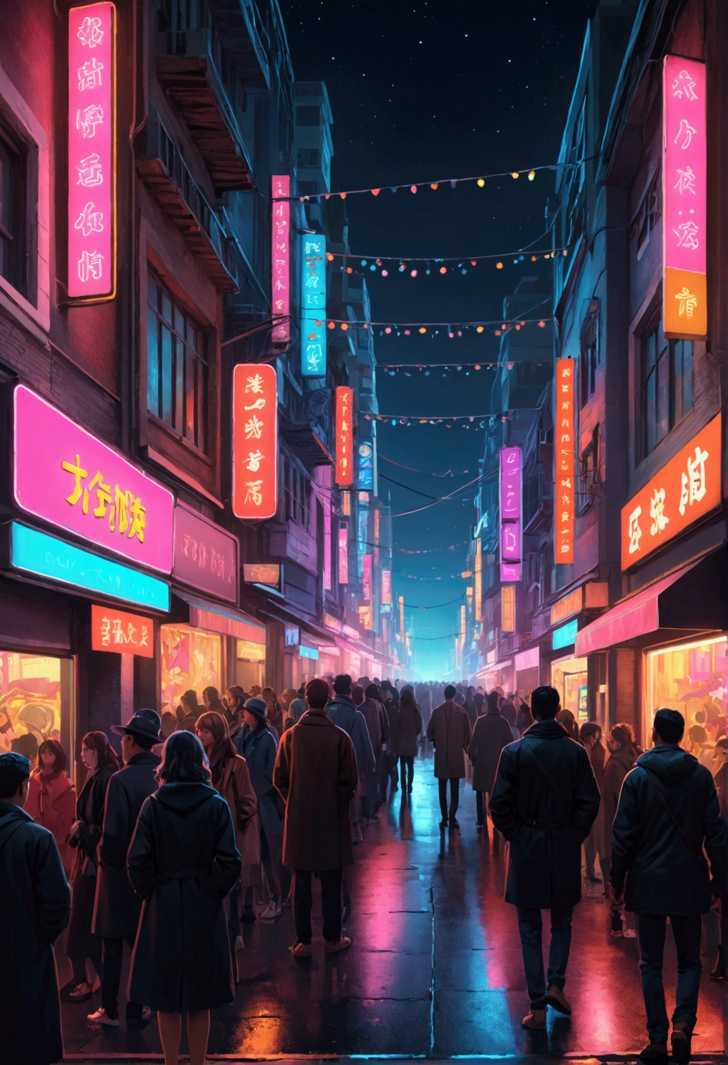 Neon Street at Night