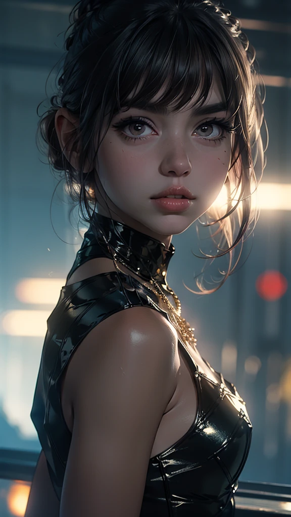 high quality, masterpiece, High resolution, One Women , shiny silk satin dress,hair ornaments, necklace, jewelry,Beautiful Face, On top of that_body, Tyndall effect,Realistic, Dark studio, Rim Light, Two-tone lighting,(Skin with attention to detail:1.2), 8k uhd, Digital SLR, Soft lighting, high quality, Volumetric lighting, Frank, photograph, High resolution, 4K, 8k, Bokeh, Pink Hair