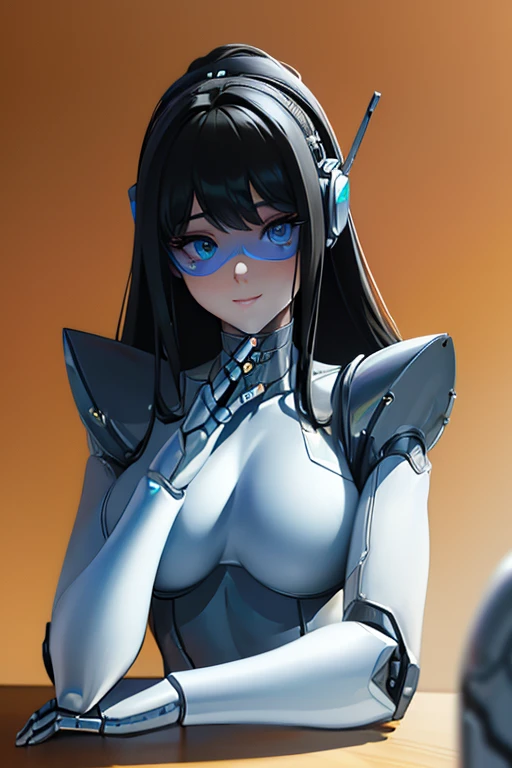 (masterpiece),(Highest quality),(Super detailed),(Best illustrations),(Best Shadow),(Absurd),(Detailed Background),(so beautiful), 16K, 8K, 4K,(Best Shadow),robotization,woman ,big bust,Robot Joint ,Metal skin,Black robot Suit,long hair,a black robot suit that covers the whole body,robot hand,cyber bodysuit,mecha head,(Detailed hands and fingers:1.2),Ball joint robot body,doll joint,beautiful face,beautiful robot girl,robotic eye,robotic hands,(no more human skin),android girl,cyborg girl,F cup, sexy body,(machine made joints:1.2),(machanical limbs:1.1),(blood vessels connected to tubes),(mechanical vertebra attaching to back),(mechanical cervial attaching to neck),no messy picture style,no emotion,tech control,black robot suit,maintenance,smile