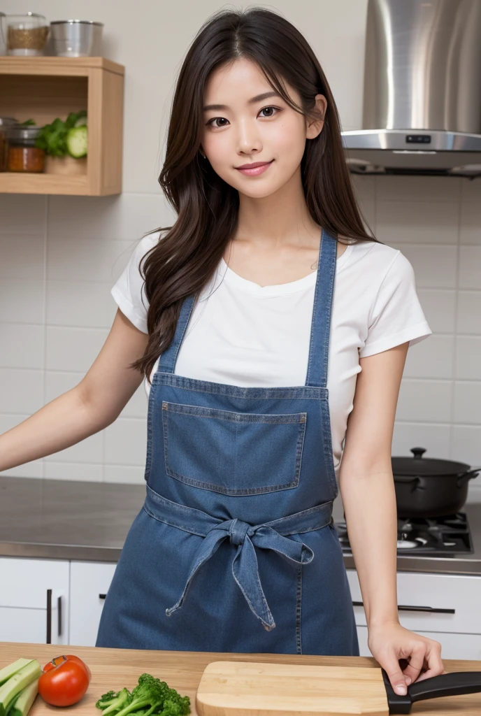 hightquality、​masterpiece、ultra res、cute girl face、barechested、pinafore、Wearing an apron、full bodyesbian、Famous actresses of Japan、very beautif