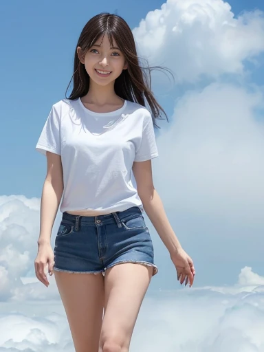 (masterpiece:1.2,8k, raw photo, ultra quality), absurdres, (photo realistic:2), high detail raw color photo,skiny skin, professional photograph,((best quality))、(bare legs:1.2), (navel baring:1.1), A very beautiful Japanese office lady、Laughing with your mouth open、skirt lift、grey background、 (bikini panties:1.3)