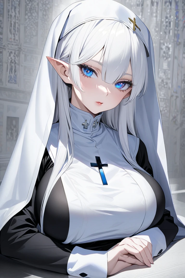 (masterpiece: 1.3), (Maximum resolution: 1.2), (Ultra HD TV: 1.2), Cinematic Light, 8K resolution, Detailed facial features , (Sharp focus: 1.2）, (Focus on the face:1.2),Perfect Style, Beautiful Face, Acura, Anatomically correct, Highly detailed face and skin texture, Beautiful Eyes,Beautiful Eyes, Thin eyebrows, Glitter Eyeliner: 1 Natural Cheeks, Glowing Skin, Fair skin: 1.2, (Glossy Lips: 1.4),、 (Embarrassed look: 1.2),Highly detailed face and skin texture, Natural Cheeks, , Glossy Lips: 1.4,Perfect Style、Cleavage、Soft Breasts、（Semen on chest:1.4）（Cum on thighs 1.2）、 Overflowing sperm、Dripping Semen、Drenched in sweat、Wet clothes、blush、A humiliating look、Anxious expression、Frightened expression、Embarrassed look、Glare、anger、sorrow、tears、Open your knees、Spread your legs、 White underwear、necklace、Disheveled clothes、White panties、sweating、Thin underwear、stockings、32 Talent、 Neat, Mature Woman,1 person、 Upward-facing chest, In the desolate forest、Black Hair、blonde、Silver Hair、Blue-gray eyes、Greenish-gray eyes,(Nuns&#39;clothing:1.8)、Shortcuts、
