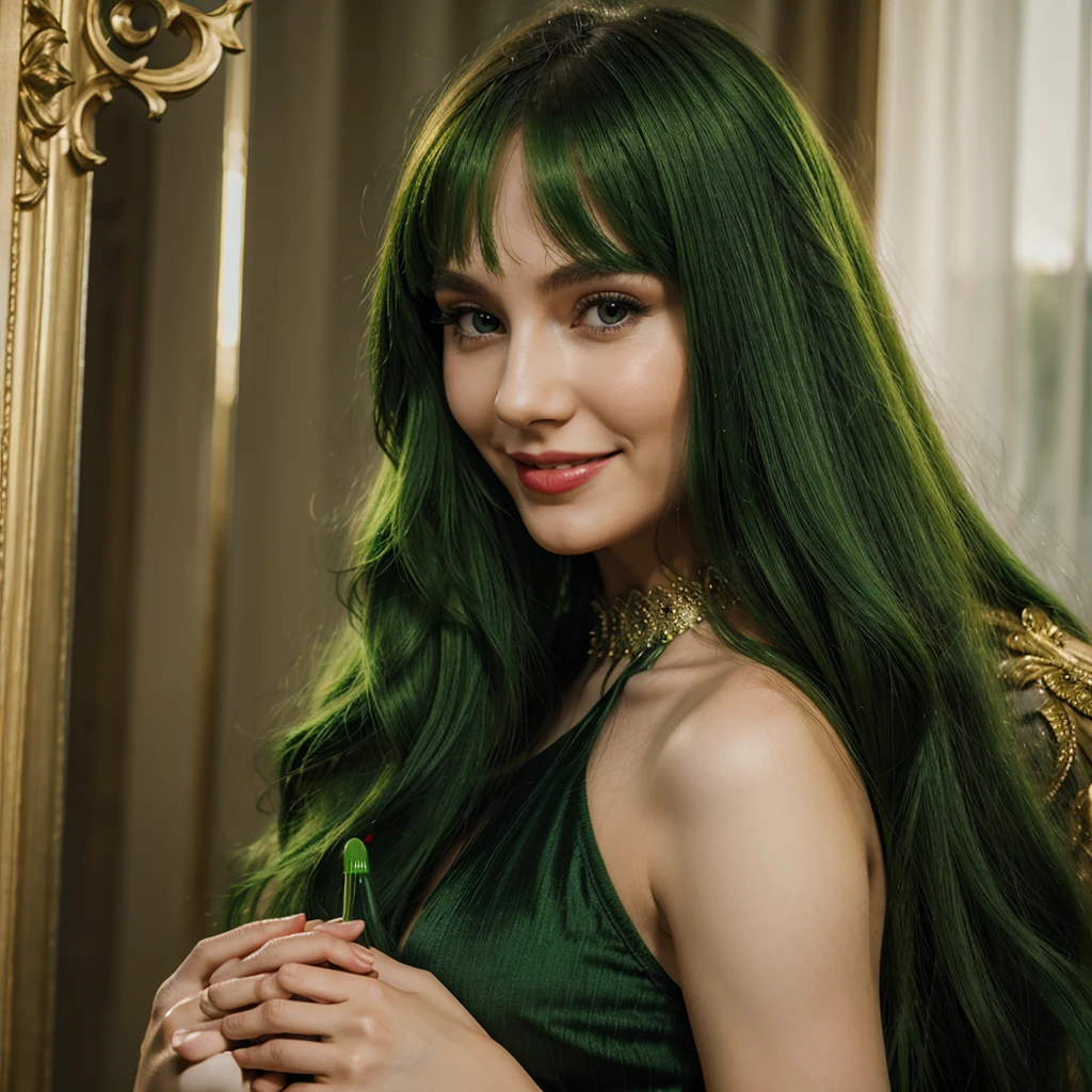 Poison Ivy (long green evening dress, over exposed, safe for work), stealing all the attention, formal affair, lots of flowers