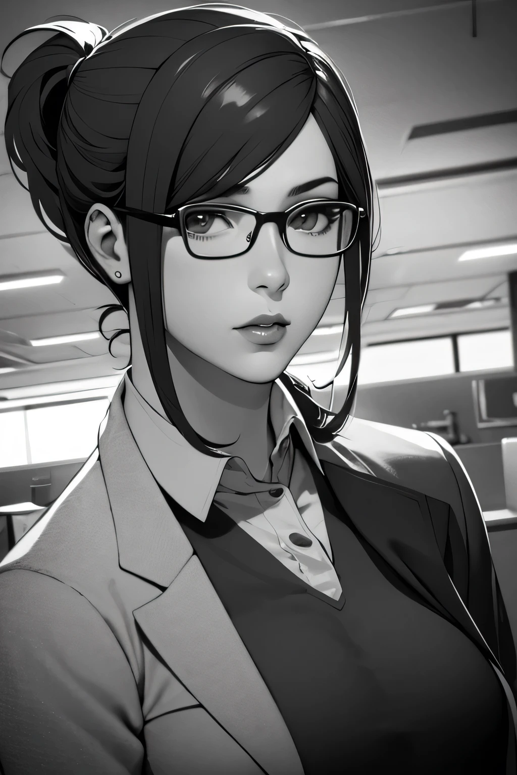 Onlygirl,1girl,gown,solo_female,((masterpiece,best quality, detailed)), , kurihara mari \(prison school\), Black gown,detailed lips,soft lips,UHD,facing front,smirk,head rest ,monochrome,evil smile,monochrome, black and white,closed mouth,fully clothed,potrait,1 girl,perfecteyes,mature_female,closed_mouth,art by Akira Hiramoto,Akira Hiramoto artstyle,long black_hair,black gown,sadistic expressions,based on prison school manga,based on Akira Hiramoto artstyle,big lips,detailed lips,black hair,head rest