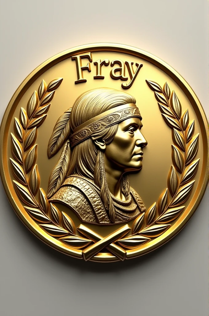 Create a FiveM gang logo with the name Aldeia on a black background and a white circle full of money behind an indigenous person holding a trophy