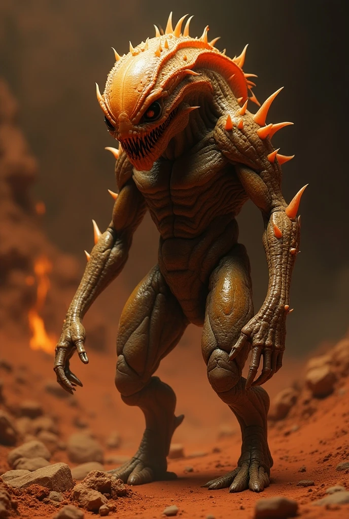 **age:** 400 years old (Considered middle-aged in his species)
**height:** 2.8 meters
**รูปร่างหน้าeye:**
- **Skin color:** Deep red with black patterns that shimmer like those of the sun.
- **eye:** eyeขนาดใหญ่เป็นสีเหลืองทอง มีรูม่านeyeที่เป็นเส้นโค้งคล้ายกับรูปดวงอาทิตย์
- **mouth:** mouthกว้างและแหลม มีฟันแหลมคมที่เหมาะกับการฉีกกินอาหาร
- **arm:** armยาวและมีกล้ามเนื้อที่แข็งแรง มีห้าปลายนิ้วที่เป็นกรงเล็บทรงพลัง
- **leg:** legมีลักษณะคล้ายสัตว์เลื้อยคลาน แข็งแรงและสามารถปรับตัวให้เหมาะกับการเคลื่อนที่ในภูมิประเทศที่ร้อนจัด
**Personality:**
Xelrion เป็นบุคคลที่มีท่าทีฉลาดและค่อนข้างเจ้าเล่ห์ เlegมักใช้ความสามารถในการโกงและการเจรจาเพื่อผลประโยชน์ส่วนตัว เlegมีความชำนาญในการใช้เทคโนโลยีและมักจะใช้ความรู้เหล่านี้ในการควบคุมสถานการณ์ให้ได้eyeมที่เlegต้องการ แม้จะมีความคิดริเริ่มที่ดี แ