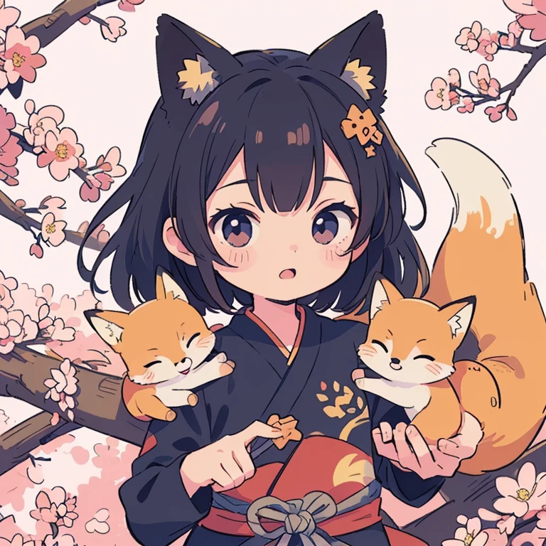  ((( masterpiece,original,  Virtual Idol ,  anime style, The personification of a fox, Chibi character, Ninja, Ninjaの額の鉢巻き, Shuriken:1.3))), 8k,  (((Best Quality))), ((Super detailed)), ((((Realistic)))),  Photo Real:1.37, (超Realistic), (Awareness-raising), ( Hi-Res), ( several people having fun with each other while having very detailed ), (The best ), (Super detailed), (wall), (  detail face ), (Beautiful expression), ((詳細 Best Qualityのスキン:1.2)), ((Reddish flush)), (Super detailedな背景,  detailed background ), At a park where cherry blossoms are in full bloom , ((Be careful when drawing your fingers :1.2))