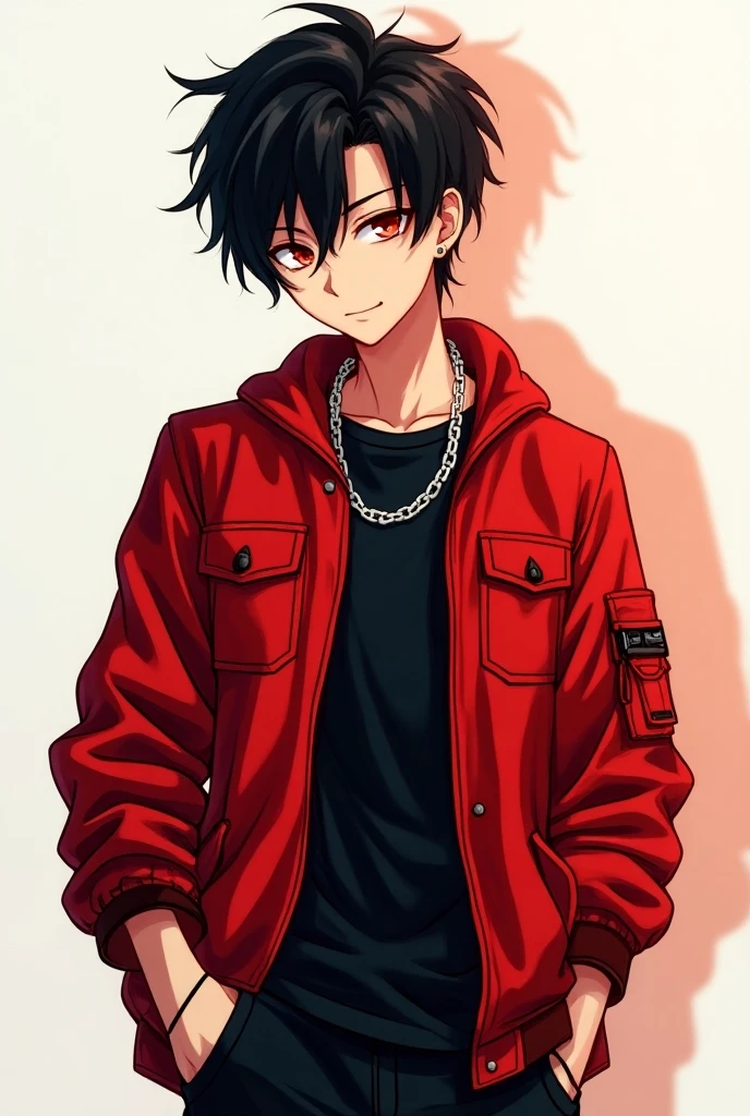 boy, 16 year old teenager, アニメ, red tailcoat, black jersey, White pants