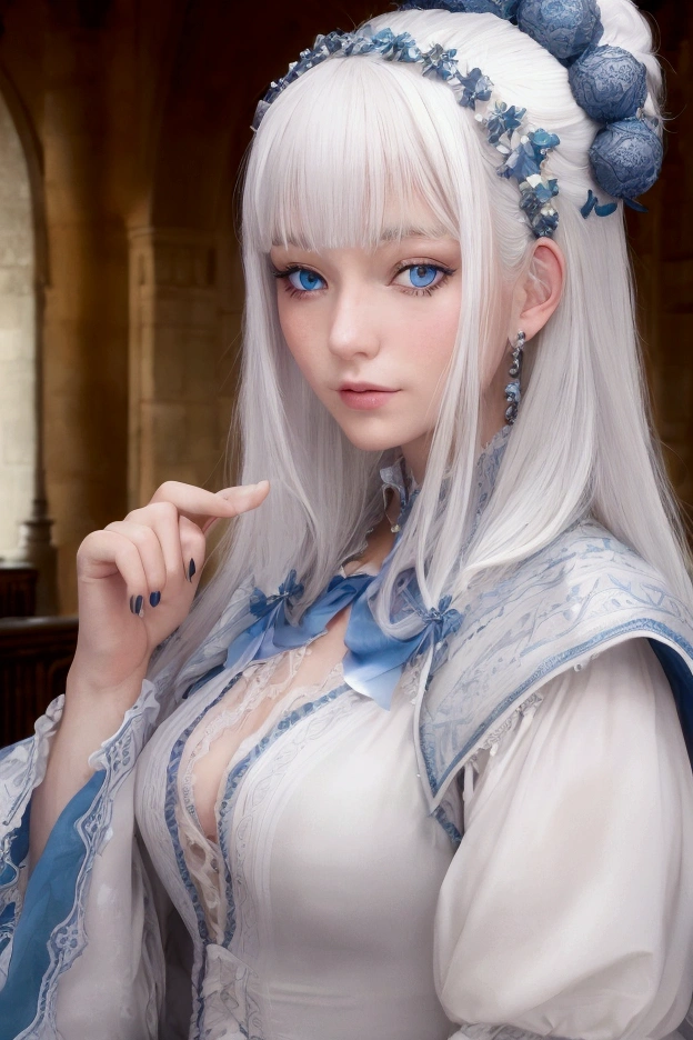 anime girl with long white hair and blue eyes in a white dress, White-haired god, Palace ， A girl in Hanfu, style of anime4 K, white haired Cangcang, onmyoji portrait, White-haired, a beautiful anime portrait, anime illustration, Anime art wallpaper 8 K, Onmyoji detailed art, zerochan art, white haired lady, onmyoji