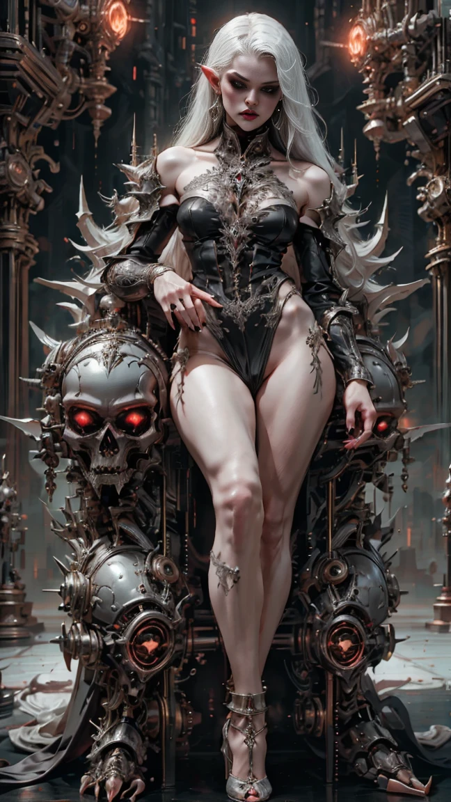 Create an image of Stunningly gorgeous beautiful perfect hr giger tattooed sexy seductive demonic girl, Stunningly gorgeous perfect flawless sexy face, hyper detailed neon emerald ornaments, large firm breasts, full body view, nude, no color black and gray only,