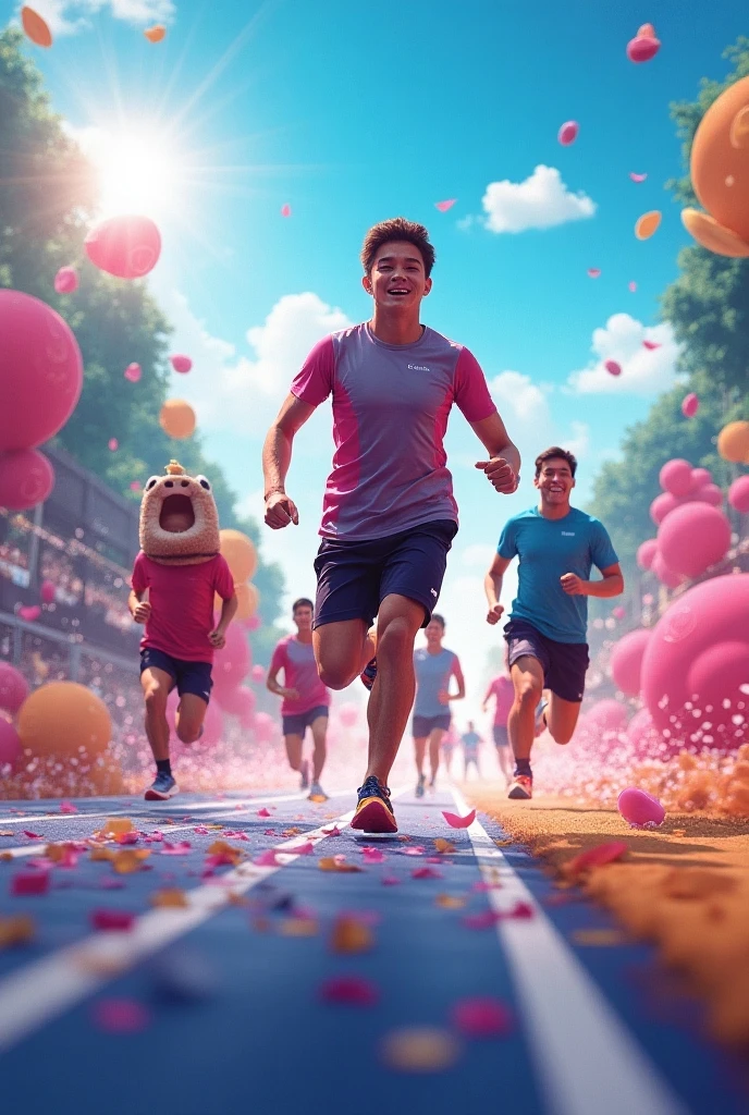 (SFW), two running boys, amusement park, holding balloons, happy, happy, perfect quality, clear focus, colorful, perfect face, intricate details, ultra-low viewing angle, wide angle lens --auto --v 6