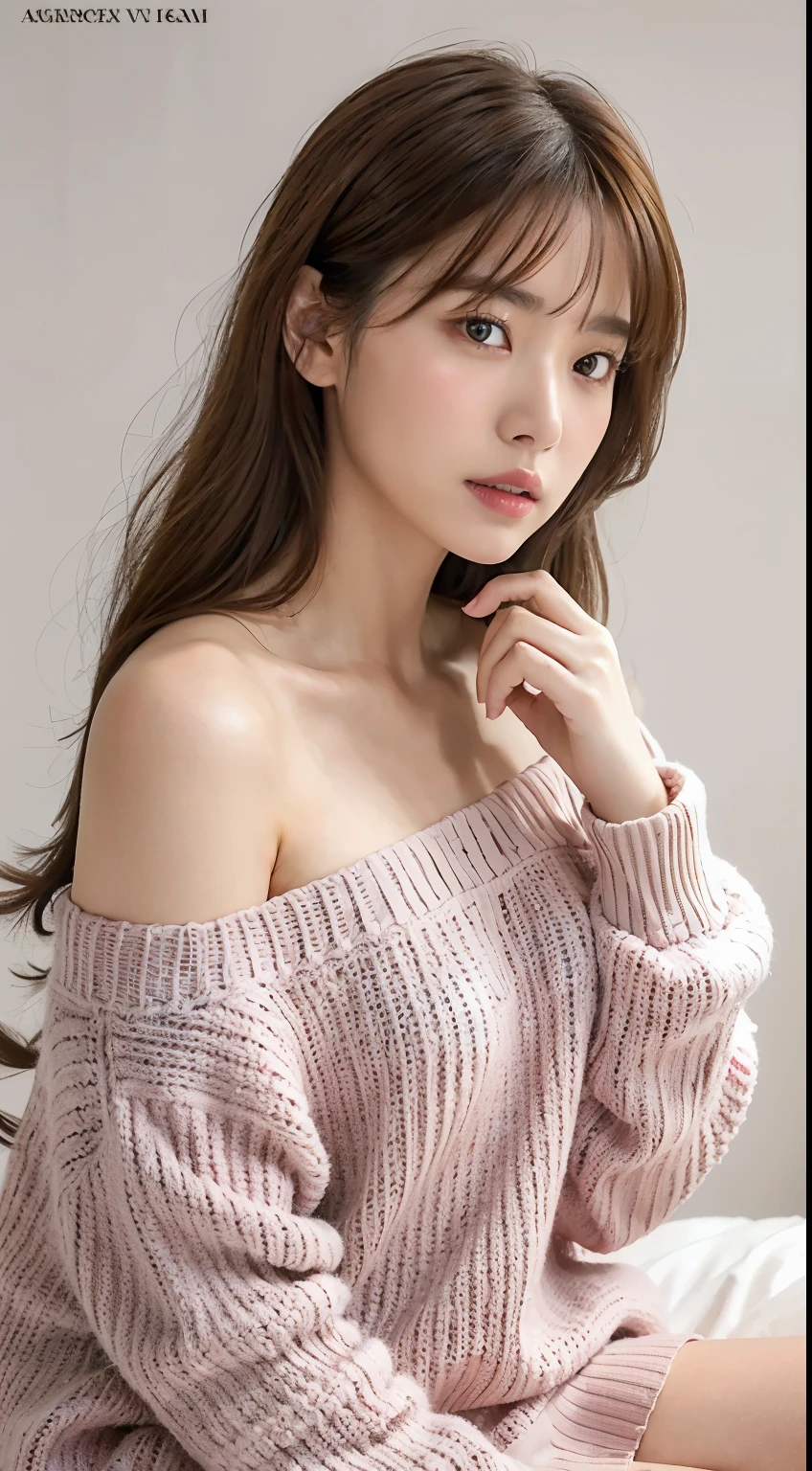 (1girl:1.3), Solo, __body-parts__, Kim Ji-ni Jennie Face, World-weary Face, Indifferent Eyes, Pink Bandeau Sweater, Skirt, Off-the-Shoulder, Premium Sense, Blurred Solid Dark Gray Background, 8K Resolution Image, Intricate Symmetry Details.