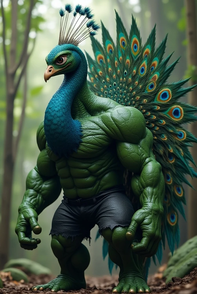 A character design inspired from peacock having muscular body combination of bird and human 