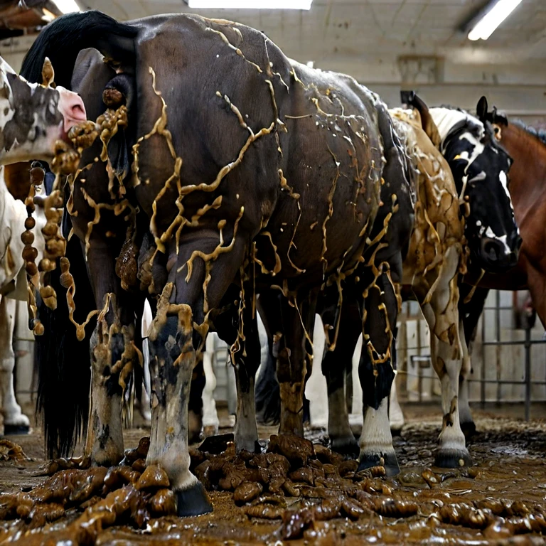 A hyper realistic, ultra detailed image of a cow, fat, (((((feral, black and white cow, dog rimming cow))))), thick thighs, duo, shaded, intricate, realistic, detailed background, (saliva:0.8), panting, drooling, saliva, aroused, ass up, on a klingon star ship, freighter. ((((cow butt shot, rear view, excessive drooling, duo, hyper balls, cow tail, cow feet, feral, excessive anal scat, standing on all fours, spreading legs, excessive hyper anal feces, dog anal rimming))))