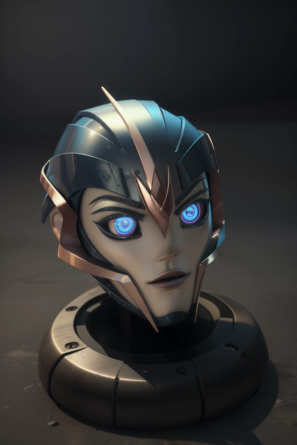 (masterpiece, best quality:1.2), arcee (((disembodied head))) (transformers prime), 1girl, mecha, solo, robot, blue eyes, autobot, no humans, blue lips, (((disembodied head the ground))), science fiction, glowing, realistic, (professional 3d render:1.3) , (((disembodied head)))most beautiful, best artwork in the world, Features detailed and shiny, Fantastic location, cinematic professional modelling environment, ((outdoors)), 8k unity render, cinematic lighting, Detailed, (vibrant, photograph realistic, Realistic, Light, Bright, Sharp focus, 8K),