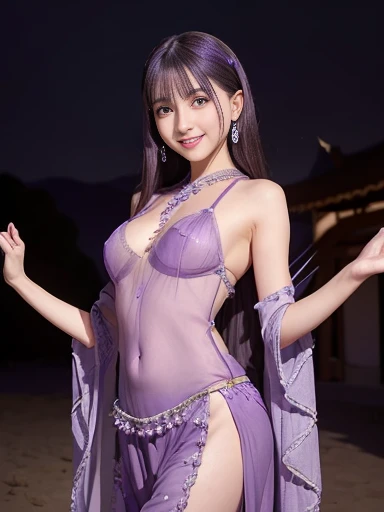 Sexy Idol Girl、whole body、Good style、Fluorescent purple and gold tight mini dress、Twin tail hair、Light Up Cyber Room