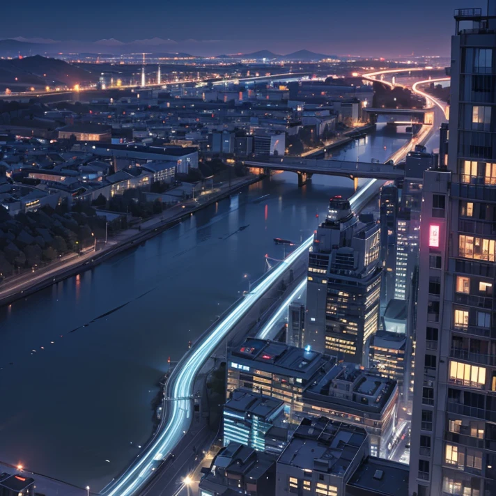 masterpiece，((Neon city at night))，Downtown，Multi-tenant building，Beautiful night view