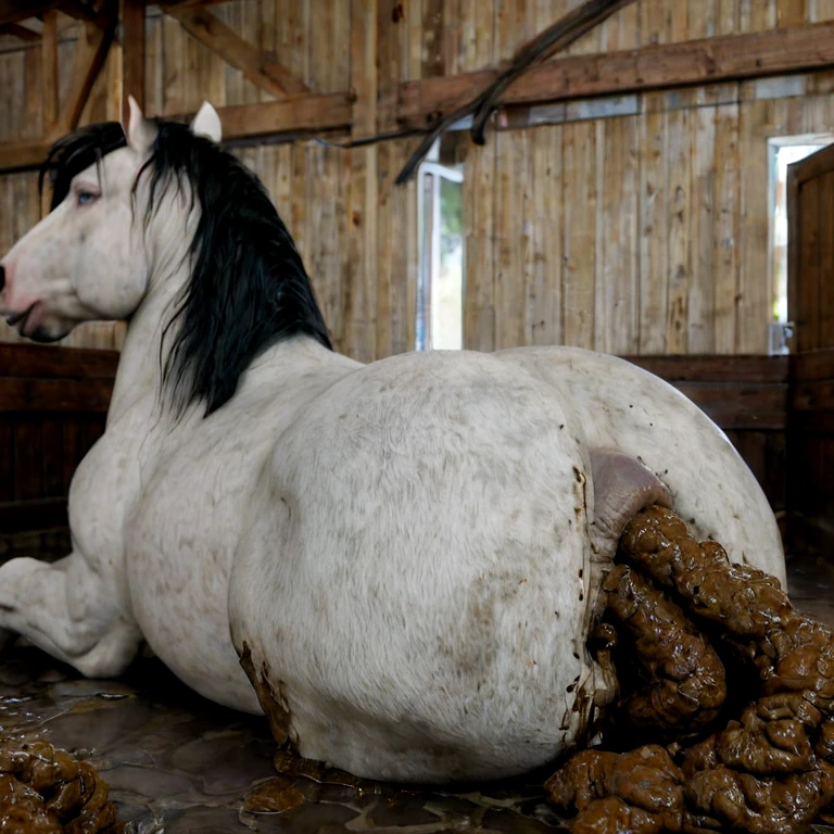 masterpiece, high quality, realistic, detailed background, (((horse, Shiba))), (feral), (((wide hips))), ((((butt shot, equine butt on stomach)))), (masterpiece), best quality, 4k, 2k, ((((feral, duo, lying on top of Shiba, belly on belly, horse anal feces on face, legs up, missionary position, paws, spread legs, dirty, messy, tail up, excessive feces, feces leaking from horse anus)))))