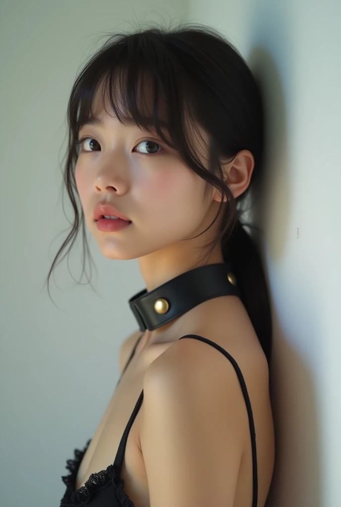 1girl , Wrapped ponytail haircut, Petrol choker,bright,
(realistic, photo-realistic:1.37),(8k, RAW photo, best quality, masterpiece:1.2), cute, ultra-detailed,heart-shaped pupils,physically-based rendering, ultra high res, looking at viewer,photorealistic,realistic, solo, photorealistic, best quality,extremely detailed face,extremely detailed eyes and face, beautiful detailed eyes,
best quality, masterpiece, portrait, a photography of a beautiful girl, detailed face,  pov, (((depth of field))), pale and lustrous skin, (small breasts), neon glow, random background,