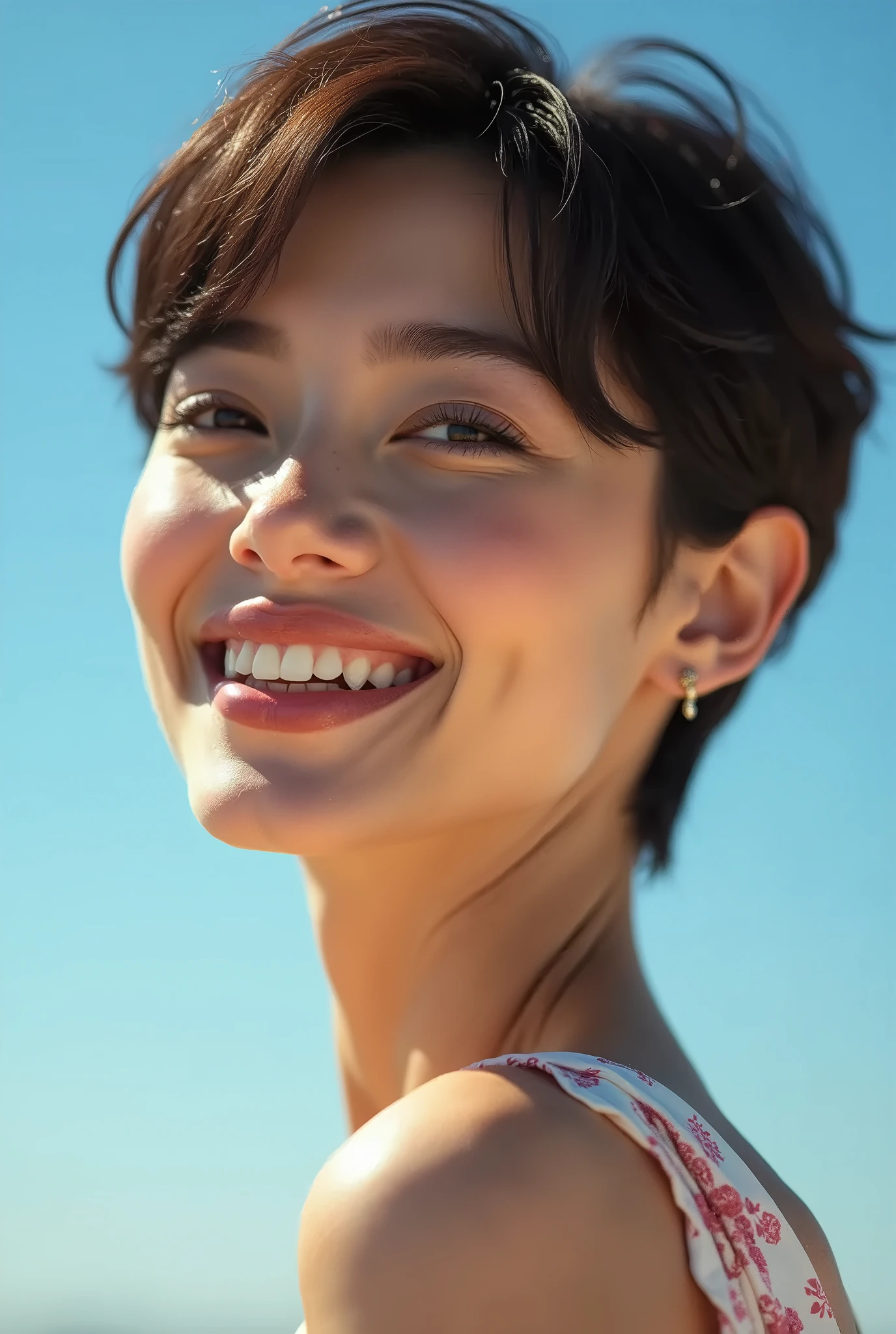 a pixie cut　A smile