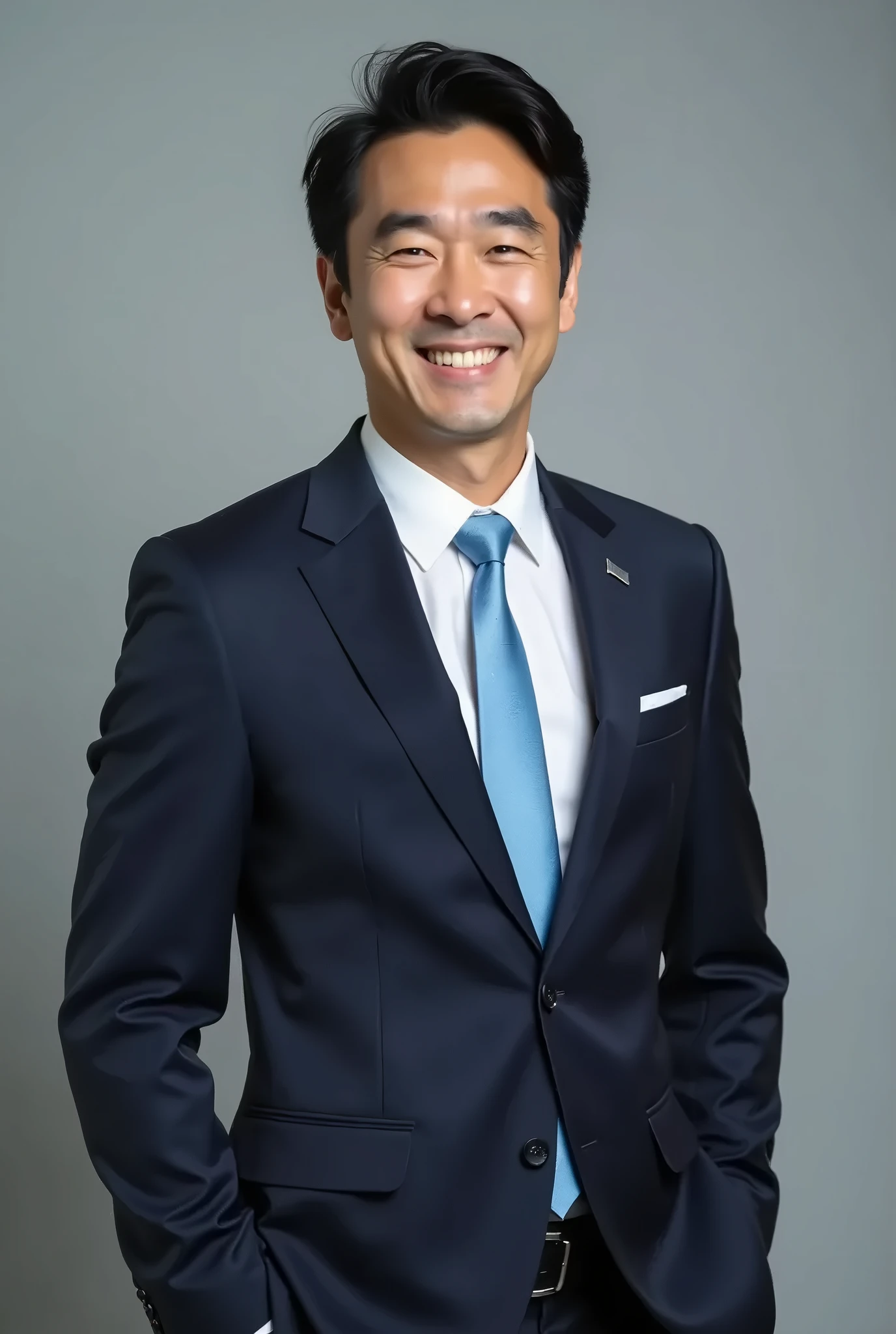 Smiling asian man in a suit and tie posing for a picture - SeaArt AI