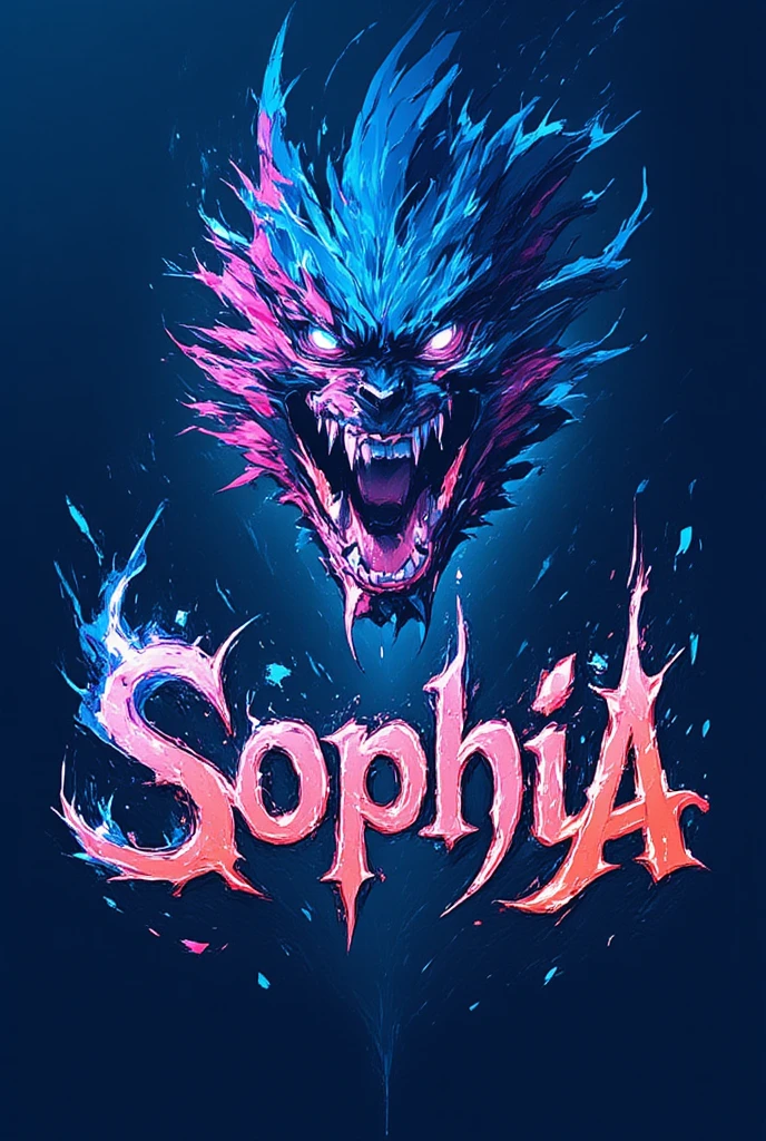 A captivating and vibrant 3D render illustration of the word "Sophia" transformed into a mesmerizing blend of typography and mythical elements. The intricate lettering features a dragon's head roaring open-mouthed, with sharp teeth and eyes aglow. Flames trail down the sides of the lettering, exuding power and intensity. The enchanting deep blue background accentuates the ancient mystique, immersing the viewer in a dark fantasy atmosphere. This high-resolution 8K photo showcases the vibrant colors and detailed textures, making it a breathtaking piece of digital art., typography, vibrant, 3d render, dark fantasy, illustration