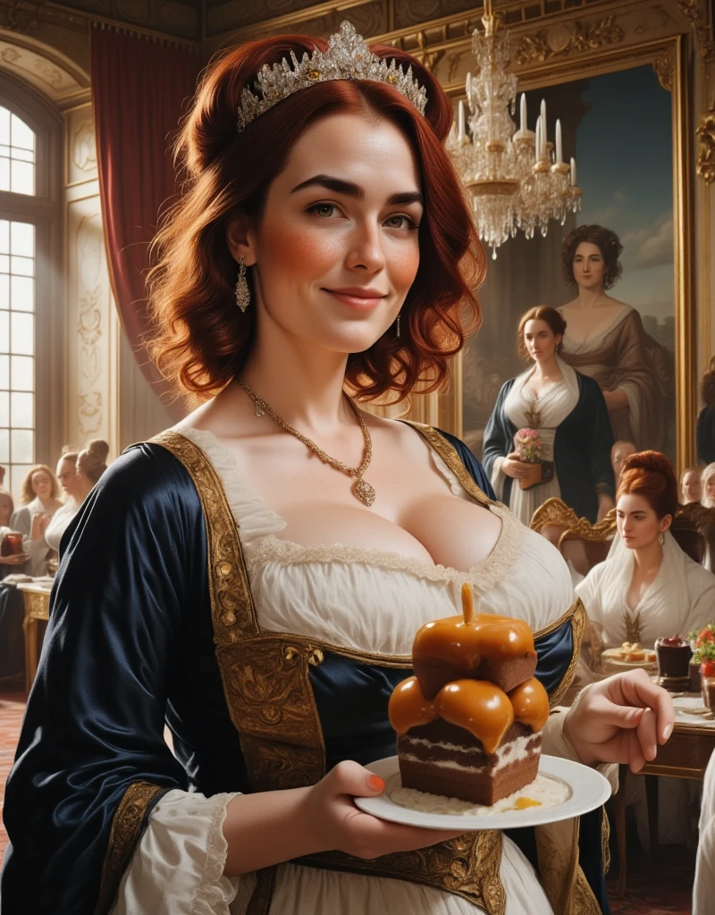 1680-89, butcher's wife, butcher, perfect face, dress, large breasts, ribbons, fine art,  painting  by Gerard van Honthorst, dramatic lighting
 <lora:1680-89_PNY:0.9> zPDXL