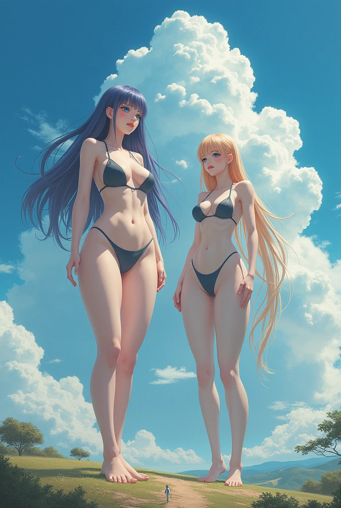 sketches of a woman in a bikini and a man in a swim suit, hands behind her body pose!, various pose, sketchy artstyle, anime pose, ????? anime style, various poses, ????? style, clean anime outlines, some trees in the background, anime proportions, character is in her natural pose, speed painting and scribble art