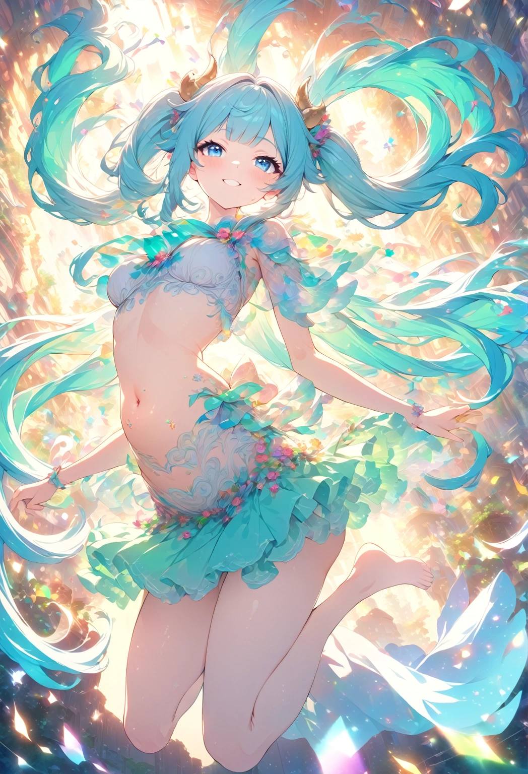 top-quality、Full limbs、complete fingers、1beautiful woman、beautiful detailed eyes、green eyes、super detailed skin、sweat、oil、Slender beauty、twintails、green hair、blunt bangs、head tilt、((pink Nurse bikini、covered erectile nipples、very skinny))、cleavage、White pantyhose、hospitals、Hospital Room、on Patient bed、(stethoscope)、((((vulgarity))))、spoken heart、(light dark skin:1.4)