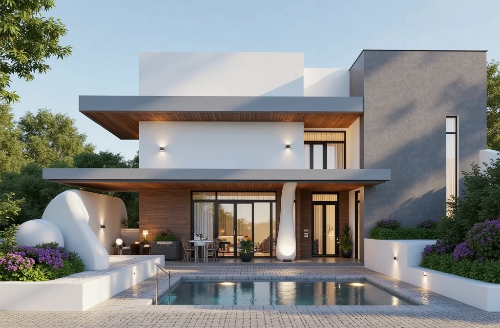 (masterpiece, best quality:1.2), Flux KTHOUSE Villa - Minimal 141124, 1 villa,  exterior design:1.3,  minimalism style villa, daylight, volumetriclight:1.5