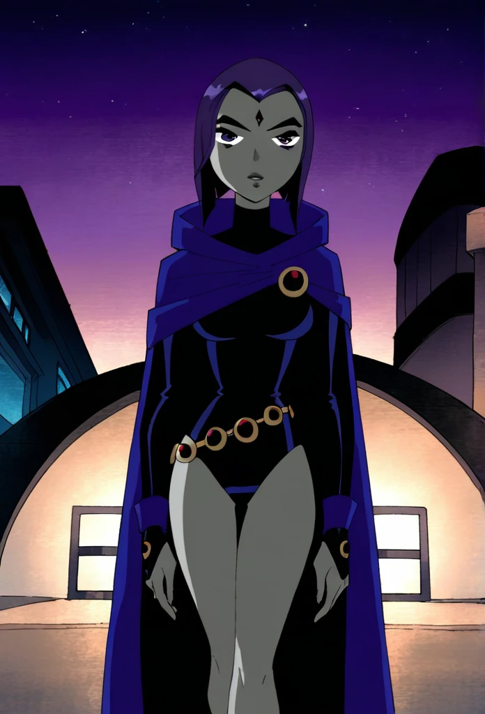 (solo:1.1),(masterpiece), (best quality:1.3), ultra detailed, intricate, professional art, digital art, absurdres, shadraven, (Full body view:1.1), 1girl, solo, (grey skin:1.4), dark purple hair, bob hair, purple eyes, hips wider than shoulders, pear shaped body, jewellery, detailed thighs, thick thighs, red jewel in forehead, jewels, (long sleeved turtleneck leotard:1.3), cuffs, small breasts, (shadraven cloak), (Shadraven broach:1.2), Shadraven jewel belt, Shadraven wearing a long sleeved leotard outside at night, long legs, ( long crotch bulge:1.4), large penis, large testicles, side angle view, looking at viewer, bubble butt , gluteal crease, universal lighting,,
