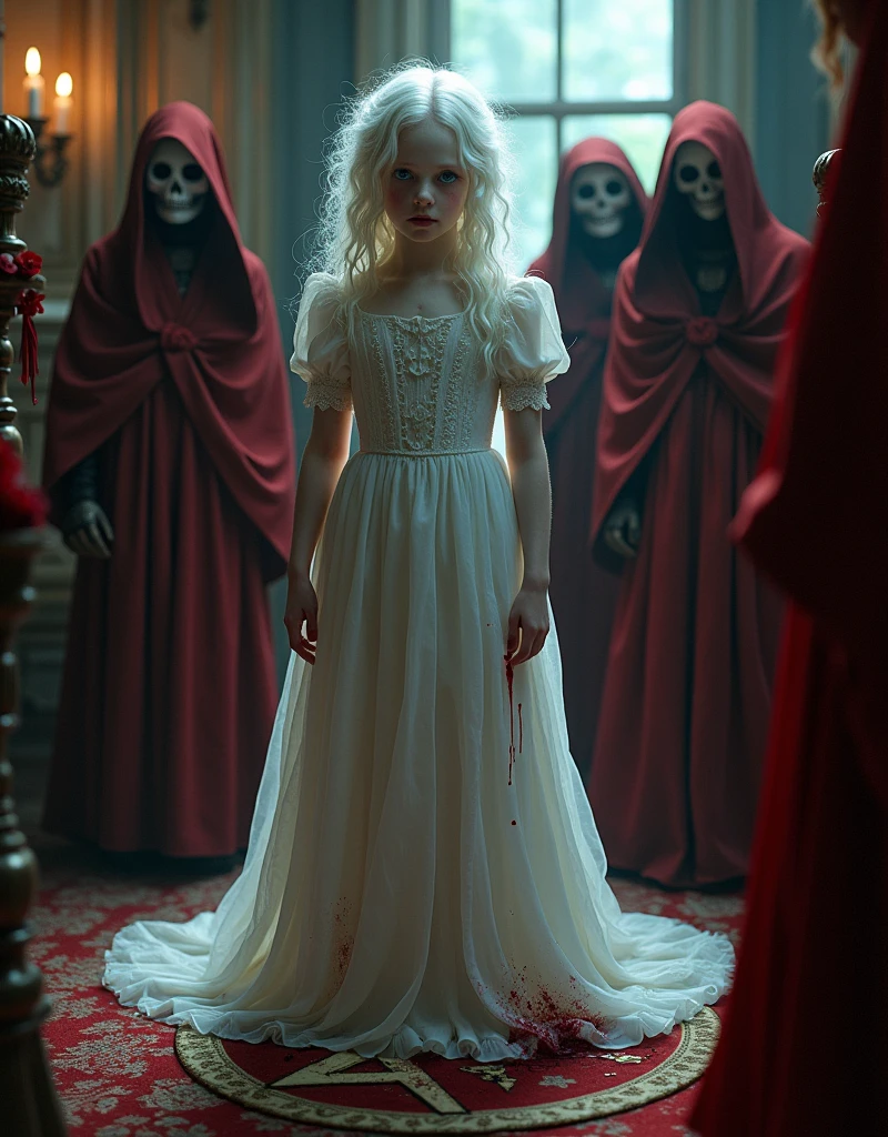 a woman in a black and white wedding dress, baroque dark art, still image from tv series, kumadori makeup, in style of billelis, tarot cards characters, an abandoned rococo salon, banshee, resembling a mix of grimes, portrait skull clown, young blonde woman, character design : : gothic