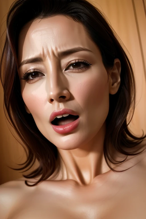 masterpiece,,  AWARD - WINNING PHOTO    ,   Extremely detailed,   edge orgasm  ,face Focus,   Woman Who Open Her Mouth and Close Her Eyes   , A woman with an edge _face、Age 35