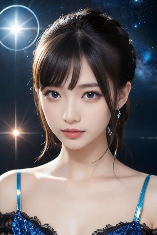 best quality, detailed, beautiful, insanely detailed, absurdres,perfect anatomy,
Japanese woman,black hair,27 years old,
(slender),
(small breasts),
laughing, (flying:1.1), curly hair, (expensive bikini:1.2), piercing, (in the space, surrounded by stars and stardust, with a comet:1.3), full body shot, from front