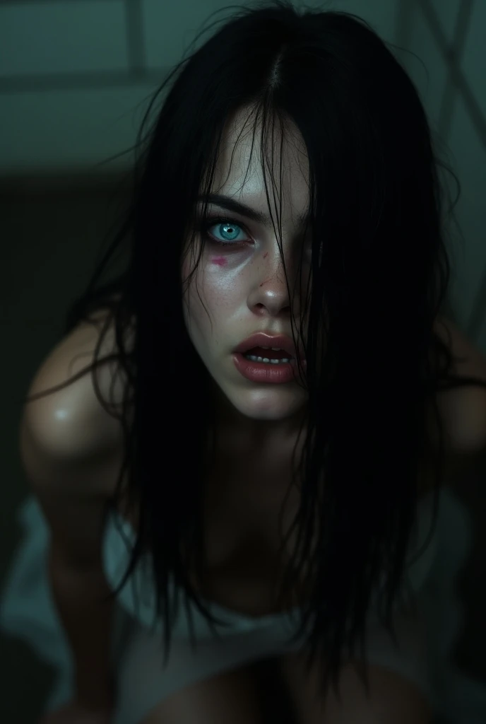 (((red dripping blood))), Her full body is shown giving a Blowjob, She is sucking on a man's penis, she is biting into a man's penis with her sharp fangs, Perfect pussy, perfect big and tight pussy lips, wet pussy, tight pussy, perfect pussy)), tight white cum filled pussy, ((tear drop shaped boobs)), ((she has a hear shaped perfect ass)) short hair with bangs and ponytails, beautiful horror, domination, death by pussy insertion, skinny sexy and slutty woman, she needs to have your tiny shrunken body deep inside of her pussy.... she wants you to choke inside of her pussy, she is the embodiment of sexual domination and lust, she is perfect, you are her prey, you are about to die inside of her pussy, small tight ass, giantess domination, human sex toy, helpless, she is a giantess and she wants to use your tiny shrunken body as a human dildo..., perfect anatomy, perfect arms and hands, better detail on her eyes... make her eyes look scary and beautiful, perfect sexy and slutty athletic body, perky nipples, wet, white cum, perfect tight butt, black hair, perfect legs and thighs, tight wet pussy, white dripping cum, ((Perfect eyes and face)), ((closed wet full lips)), ((perfect hands and fingers)), ((( a lot of white cum is dripping out of her pussy))), ((she has a very skinny and toned strong body)), ((makeup)), ((freckles)), ((perfect eyebrows)), ((sharper edges)), ((perfect scary grey eyes)), perfect face, slut, sadistic, predatory, better detail on her skin, perfect face and strong jawline, perfect full wet lips, sadistic atmosphere, wet sweaty skin, beautiful intimidating grey eyes, ((beautiful horror)), better lighting, more toned muscles, perfect detail on her intimidating eyes, very tight underwear, ((tight pussy)), (((tighter clothing))), slutty, intense, perfect detail, ((piercings)), better detail on her bellybutton, skinny, skinny and strong, more skin showing, intense, slutty, freckles, long skinny perfect legs, scary and intense, super slutty