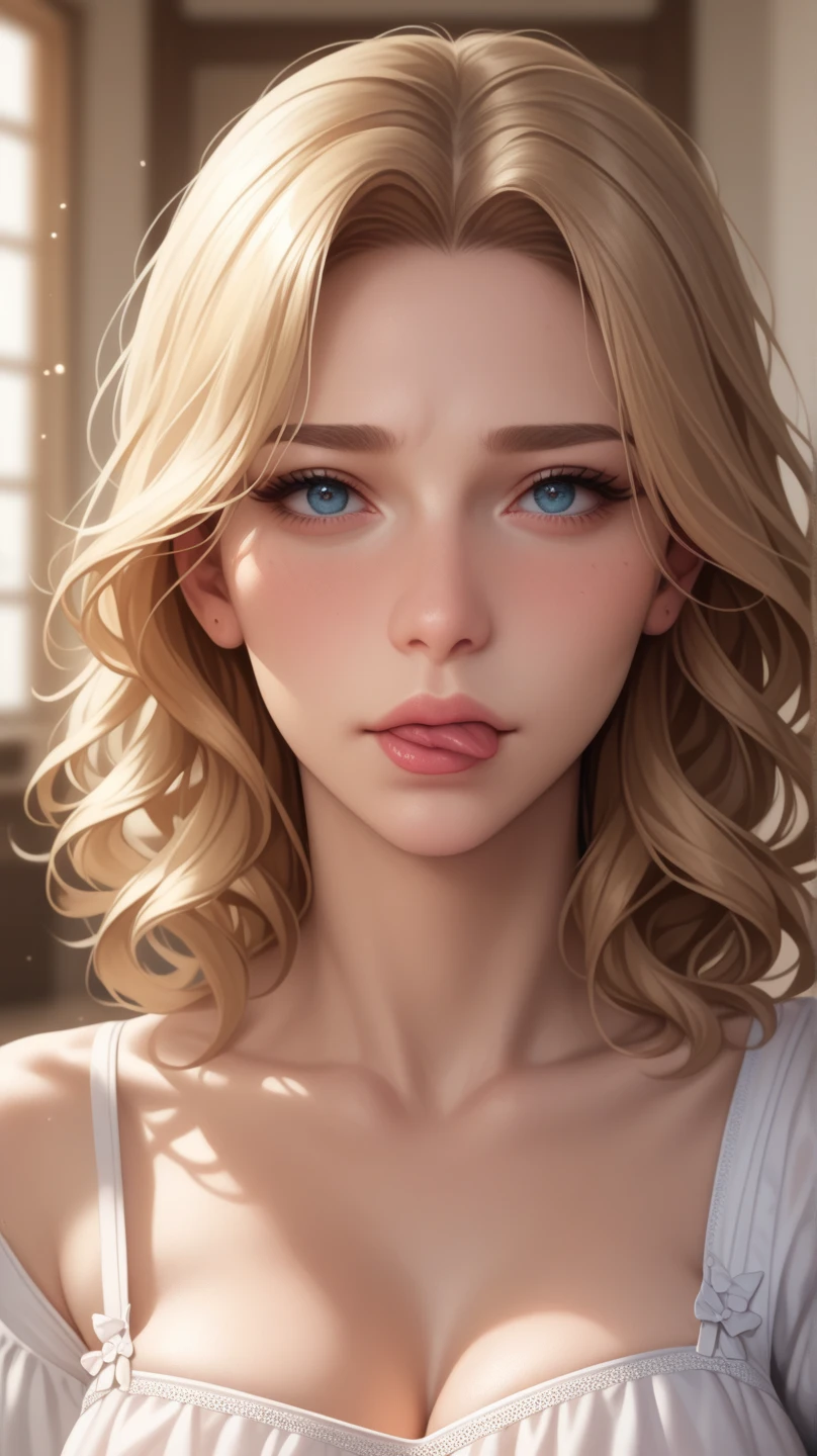 animesque、portraitures、One Person naked Pretty Woman、Moisturized eyes、no clothing、a picture、oval jaw、Beautiful face、The hair、Blue eyes with a beautiful glow、LDS Art