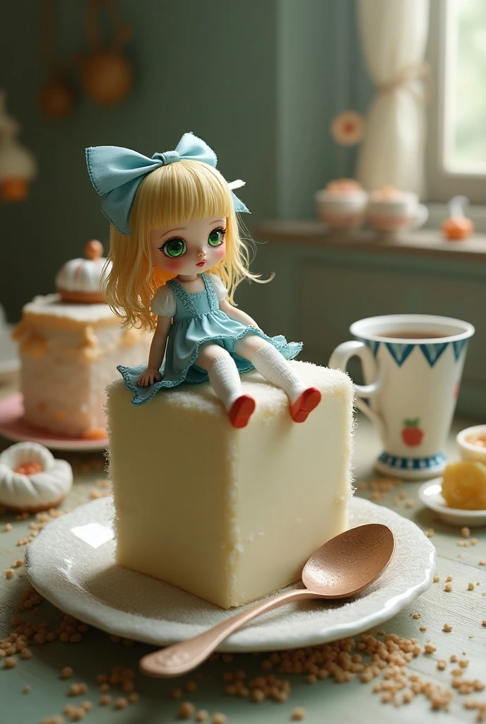 A small child,Eat cake at a dessert shop,adolable,Stunning décor,A wide range of products,Dessert,breads,Cupcakes,Rabbit Chef,magia,alice in the wonderland