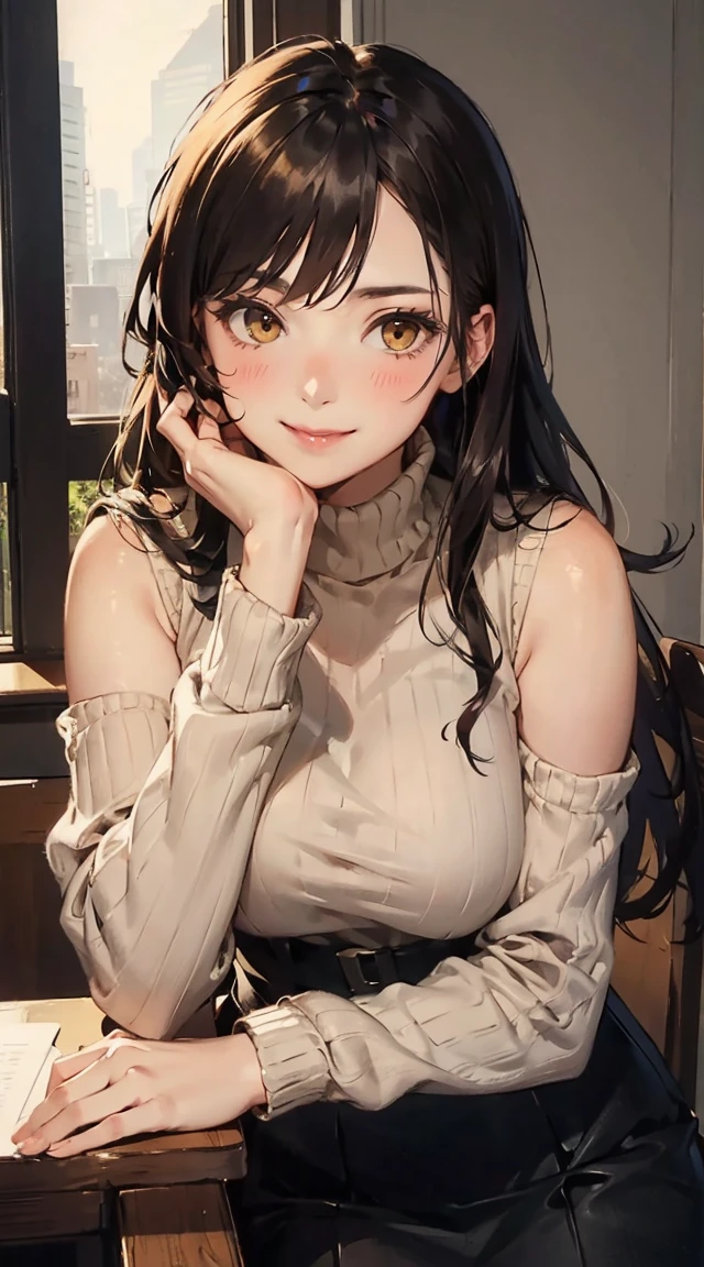 realisticlying、 18 year old girl with transparent breasts((Grab your chest with both hands、pull inward.))、Wearing a red turtleneck sweater、Breasts enlarged、A slight smil、Sexy Posing、I'm sweating、Redness of cheeks、Bedrooms、Short bob hair