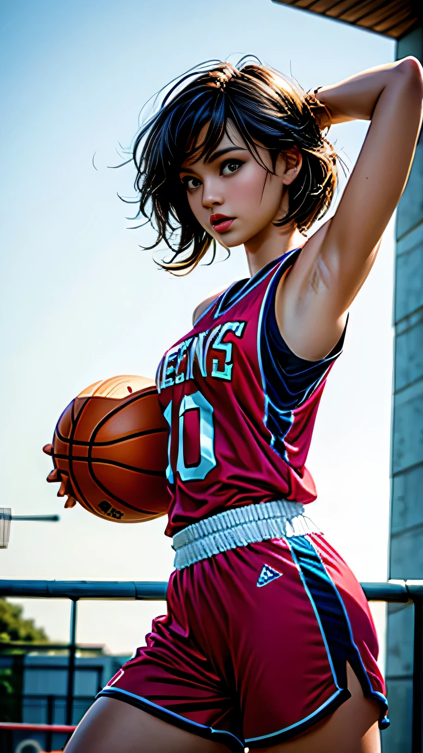 ,sweat shorts,perspire,slightly fat big breasts,Fat minora,Playing the Basketball,Basketball style,Asian kids,Libido boy,Undress