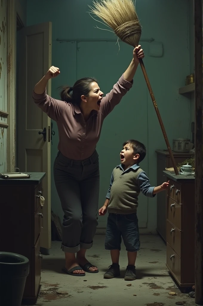 A desperate family with a pile of dirty clothes to wash