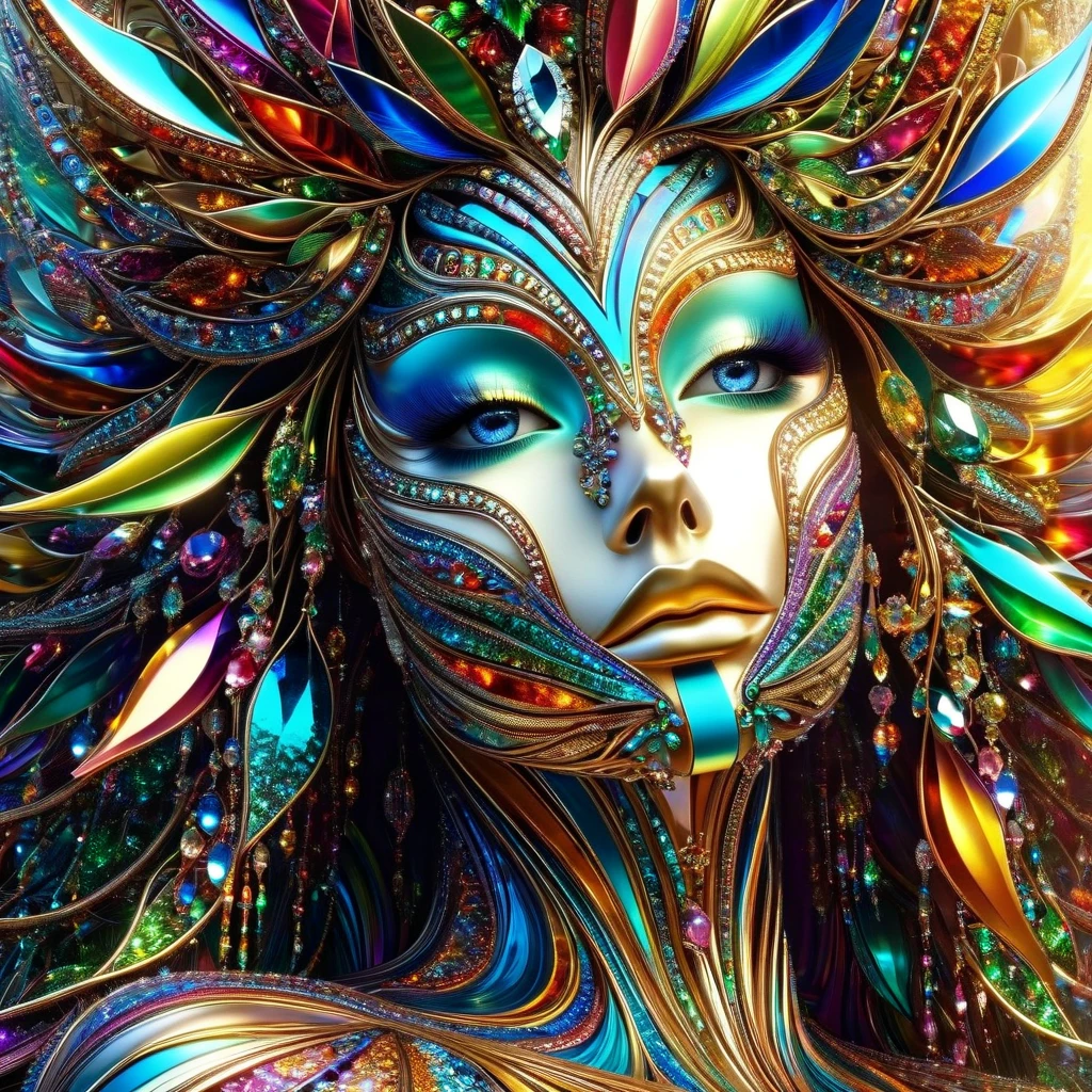  close-up of a surreal very beautiful woman whose face is made of Christmas tree branches and colorful crystals!!!!!surreal art, colorful digital fantasy art, ornate and smooth, complex digital art, magnificent digital art, colorful intricate masterpiece, beautiful color art!, beautiful digital art, beautiful magnificent digital art, complex colorful masterpiece full of colors and rich details, psychedelic goddess, very beautiful digital art, complex colors, ((masterpiece)), ((best quality)), high detail, highest detail, ah, high detail, color, beautiful, HDR, photorealistic, inspired by Giuseppe Arcimbold

