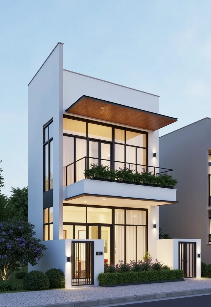 modern townhouse architecture, 4 floors high, 5m wide frontage, straight view, highest quality, 8k, true daylight