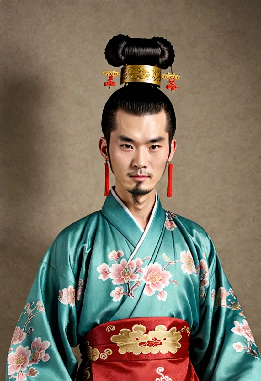  Ancient Chinese Costume 、A man with only one head above his head with a bun hairstyle、